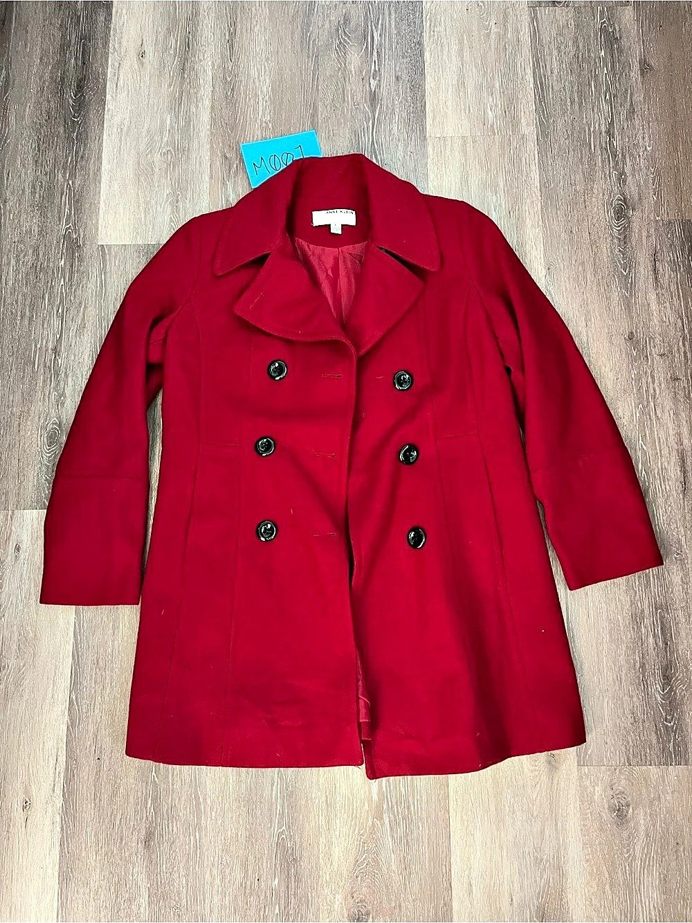 Anne Klein Double Breasted Peacoat Womens L Red Long Tailored Winter Coat Lined